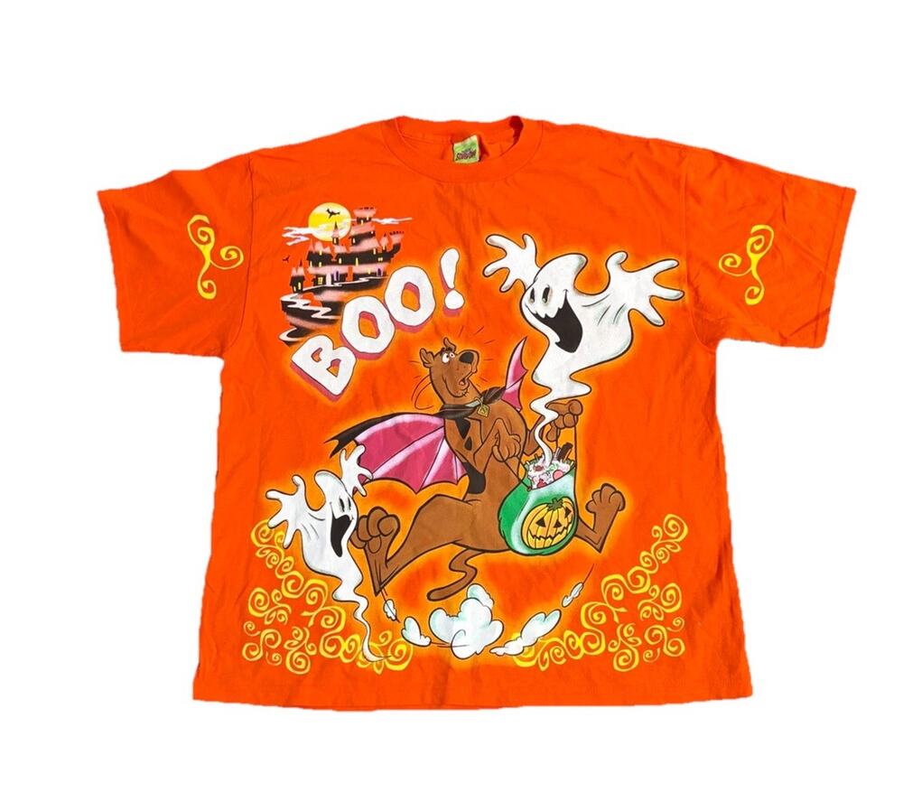 Scooby-Doo Vintage AOP Halloween T-Shirt Size XL, 2000 Ghosts Cartoon Network